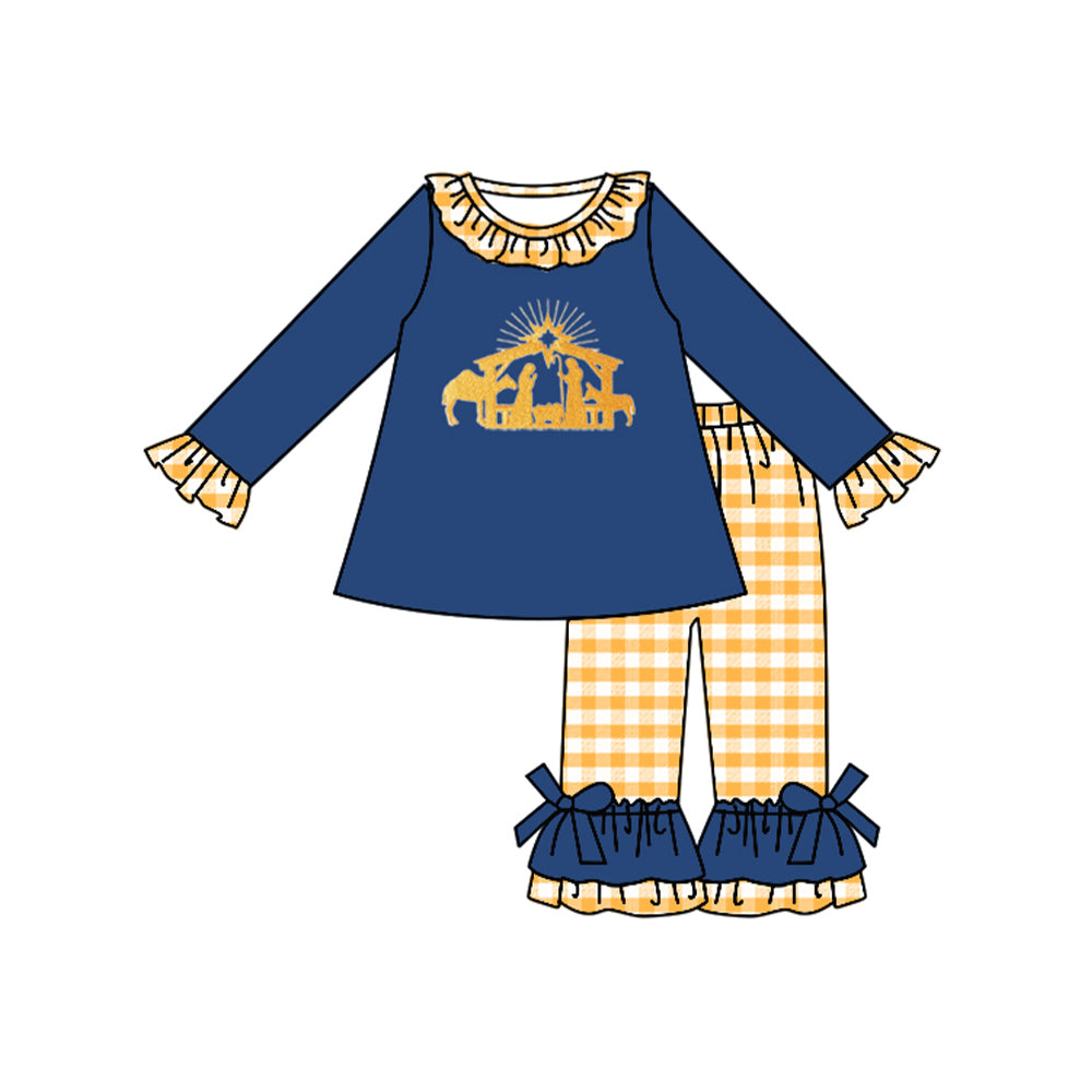 No moq GLP1393  Pre-order Size 3-6m to 14-16t baby girl clothes long sleeve top with trousers kids autumn set