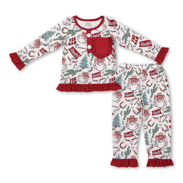 RTS Sibling Baby Girls hristmas Soldier Tree Top Pants Pajamas Clothes Sets