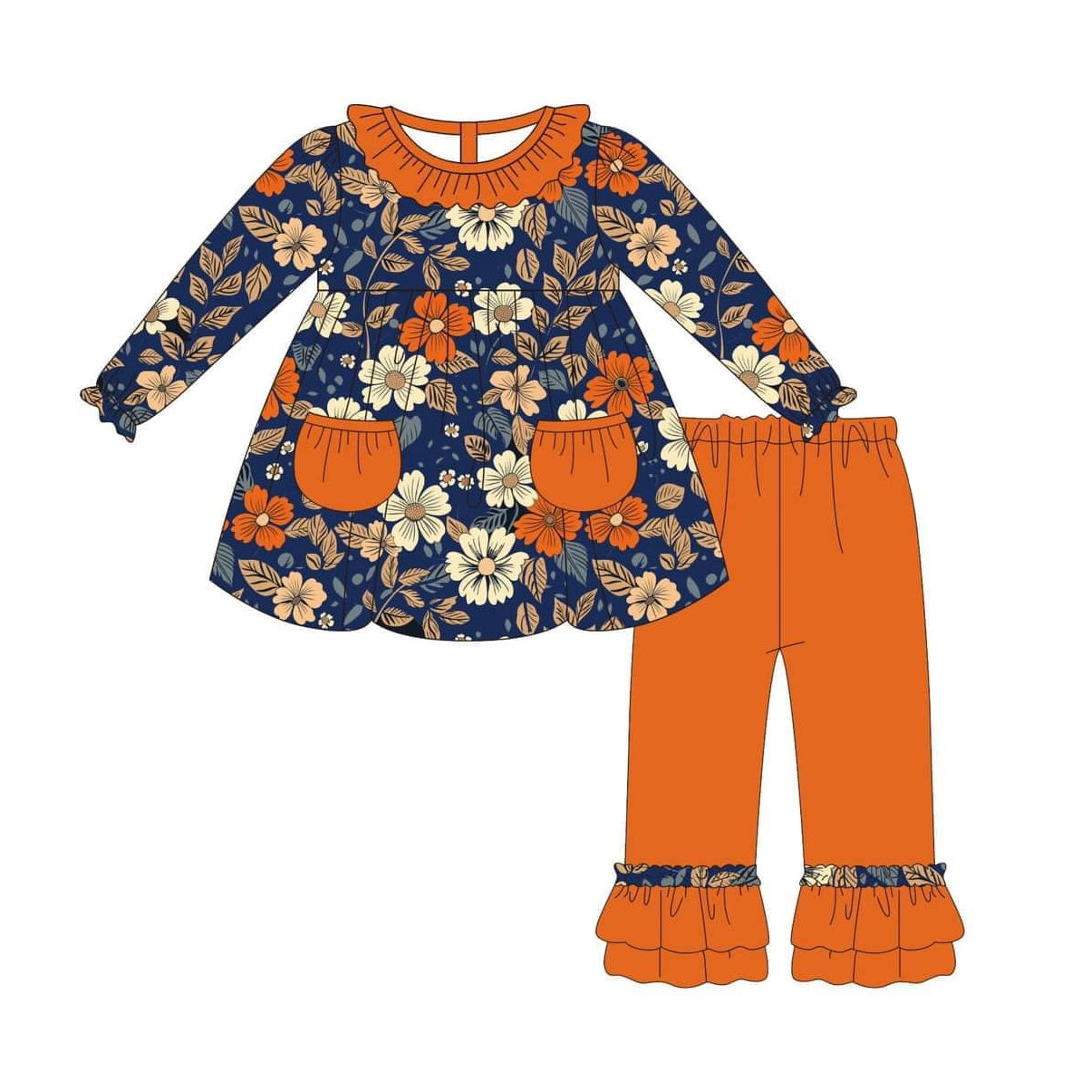 No moq GLP1416 Pre-order Size 3-6m to 14-16t baby girl clothes long sleeve top with trousers kids autumn set