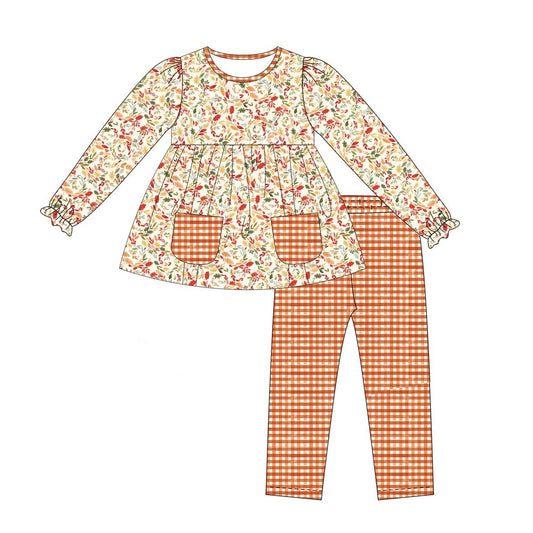 No moq GLP1423 Pre-order Size 3-6m to 14-16t baby girl clothes long sleeve top with trousers kids autumn set