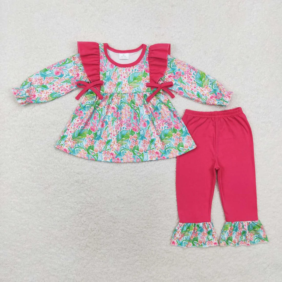 10.2 RTS Sibling Baby Girls Long Sleeves Floral Bows Tunic Ruffle Pants Clothes Sets