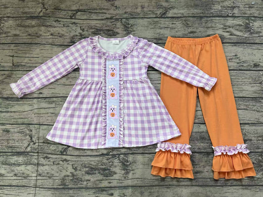 No moq GLP1434 Pre-order Size 3-6m to 14-16t baby girl clothes embroidery long sleeve top with trousers kids autumn set