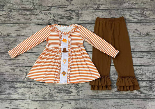 No moq GLP1435 Pre-order Size 3-6m to 14-16t baby girl clothes embroidery long sleeve top with trousers kids autumn set