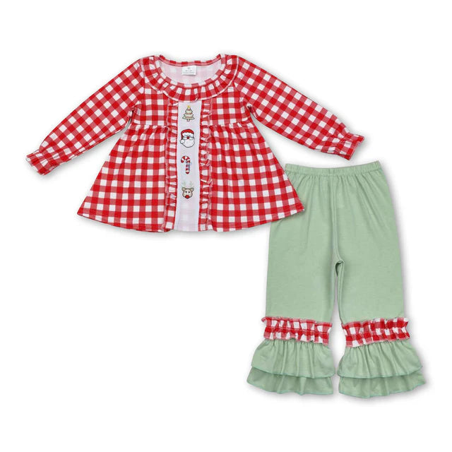 RTS Sibling Baby Girl Christmas Printed Top and Ruffle Pants set