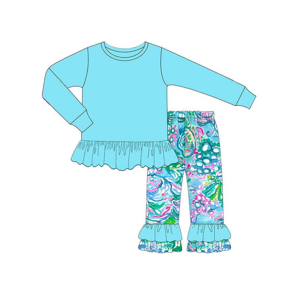 No moq GLP1458 Pre-order Size 3-6m to 14-16t baby girl clothes long sleeve top with trousers kids autumn set