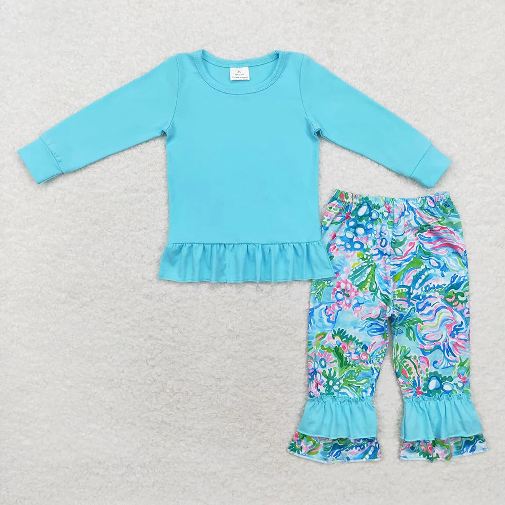 1.19 RTS Sibling Sister Baby Girls Cotton Shirt Flowers Pants Clothes Sets
