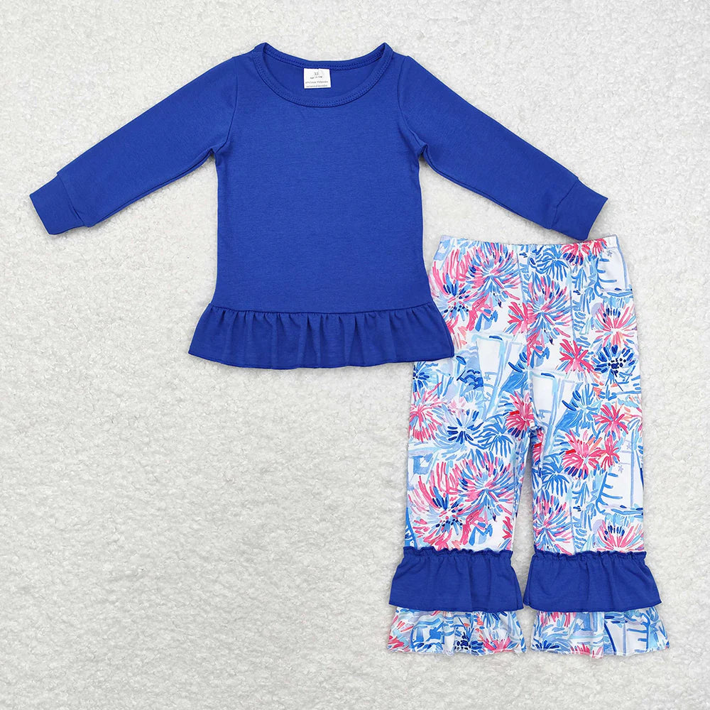 1.19 RTS Sibling Sister Baby Girls Cotton Shirt Flowers Pants Clothes Sets