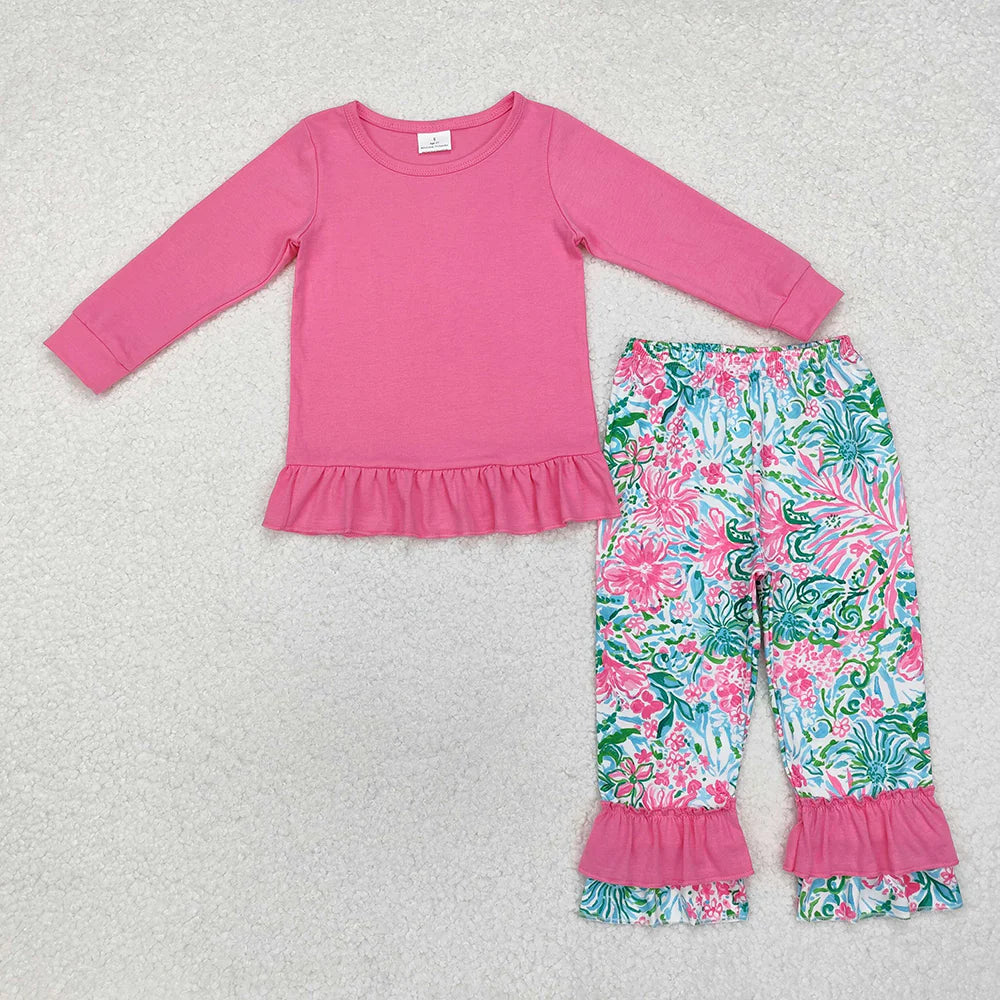 1.19 RTS Sibling Sister Baby Girls Cotton Shirt Flowers Pants Clothes Sets