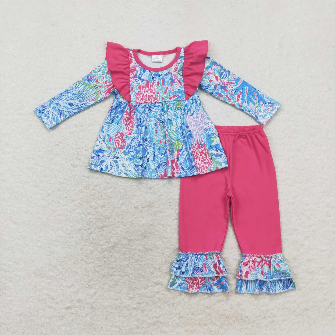 10.2 RTS Sibling Baby Girls Long Sleeves Floral Bows Tunic Ruffle Pants Clothes Sets