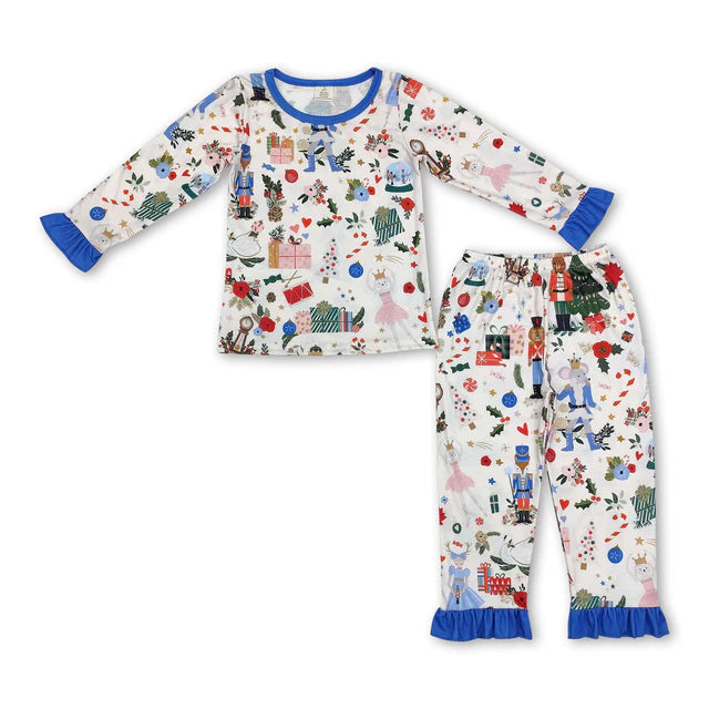 RTS Sibling Baby Girls Christmas Shelf Bamboo Pajamas Clothes Sets