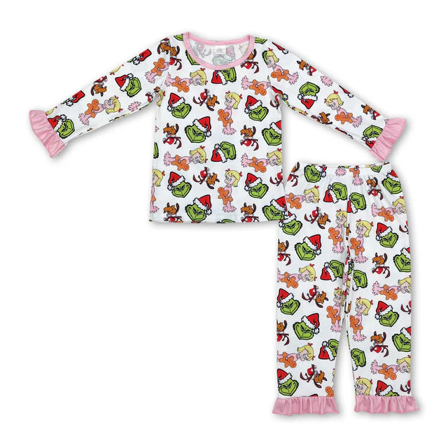 RTS Sibling Baby Girls Christmas Shelf Bamboo Pajamas Clothes Sets