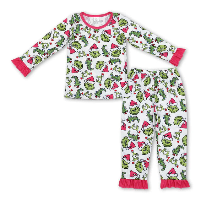 RTS Sibling Baby Girls Christmas Shelf Bamboo Pajamas Clothes Sets