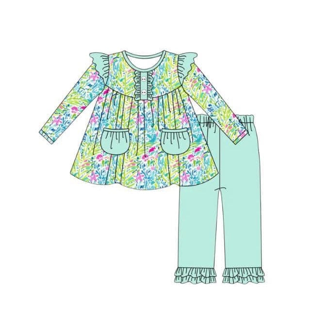 No moq GLP1494 Pre-order Size 3-6m to 14-16t baby girl clothes long sleeve top with trousers kids autumn set