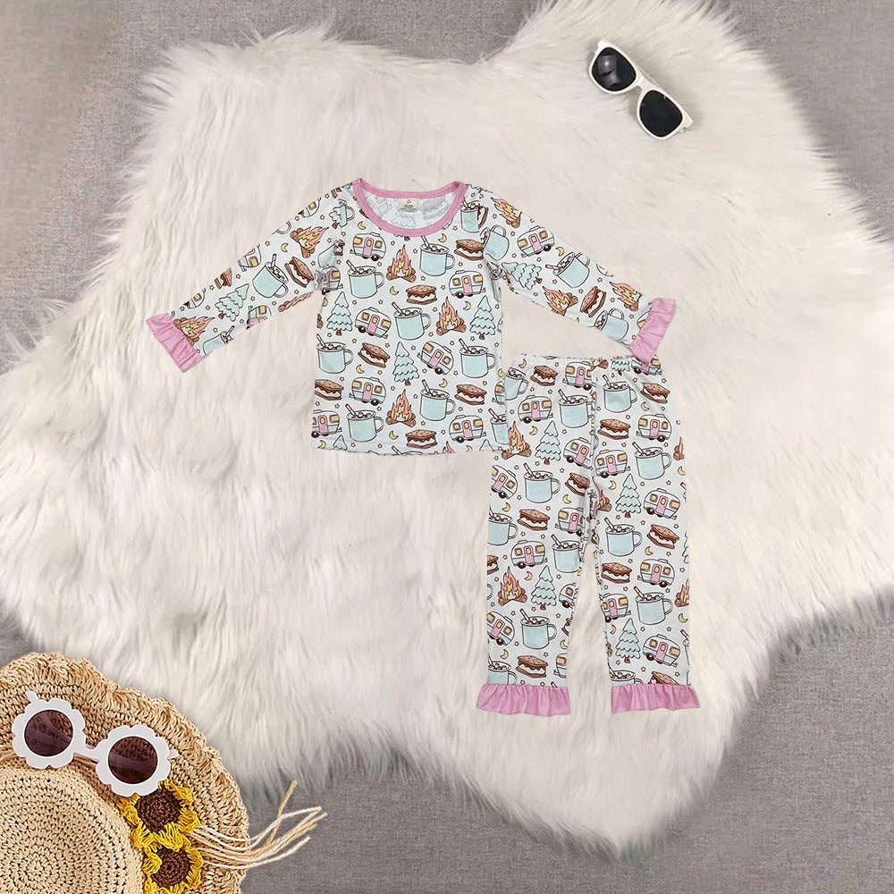 10.4 RTS Sibling Baby Girls Fall Cookies Cars Bamboo Pajamas Outfits Sets Zipper Romper