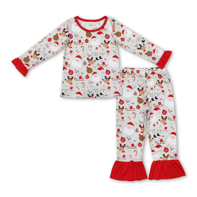 RTS Sibling Baby Girls Christmas Shelf Bamboo Pajamas Clothes Sets
