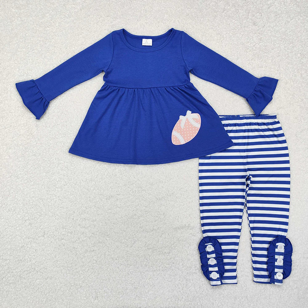 1.19 RTS Sibling Baby Girls Football Team Tunic Stripes Legging Clothes Sets