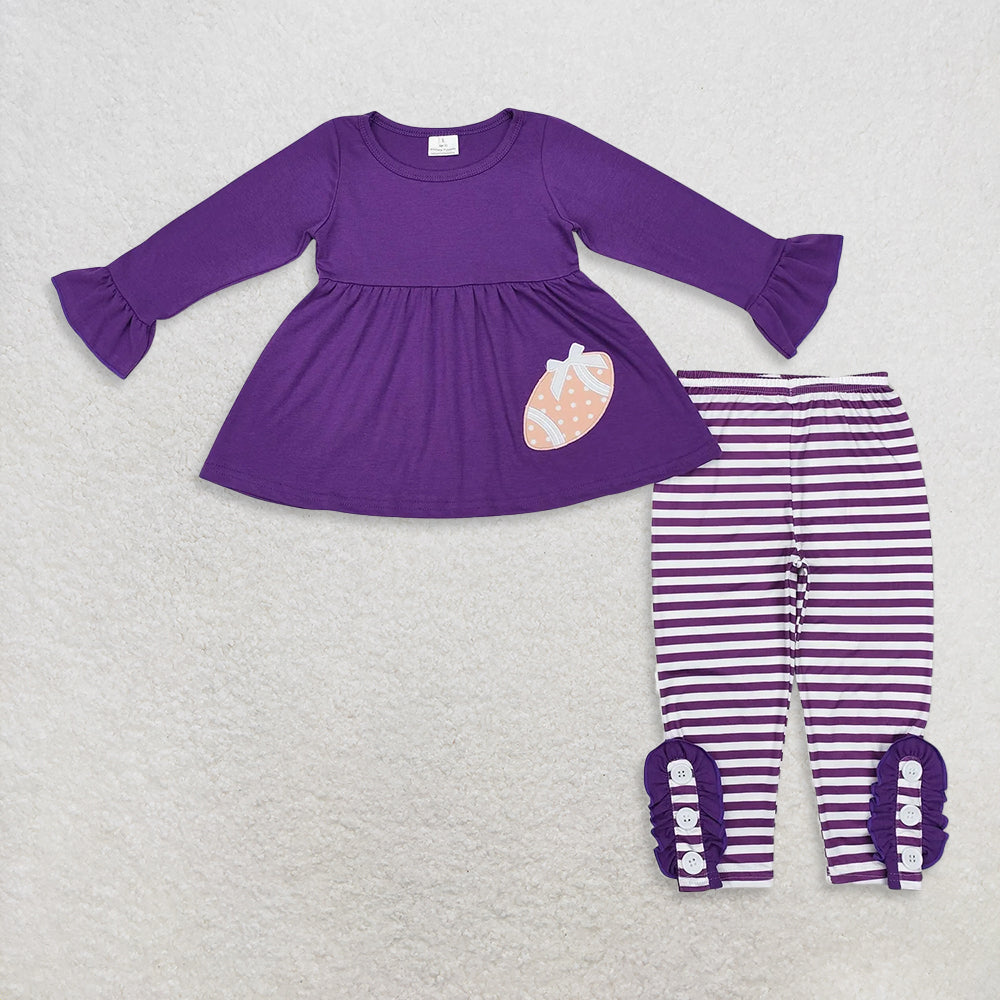 RTS Sibling Baby Girls Winter Outfits Long Sleeve Football Tunic with Stripe Leggings Sports Team Uniform Top And Bottoms Set for Kids