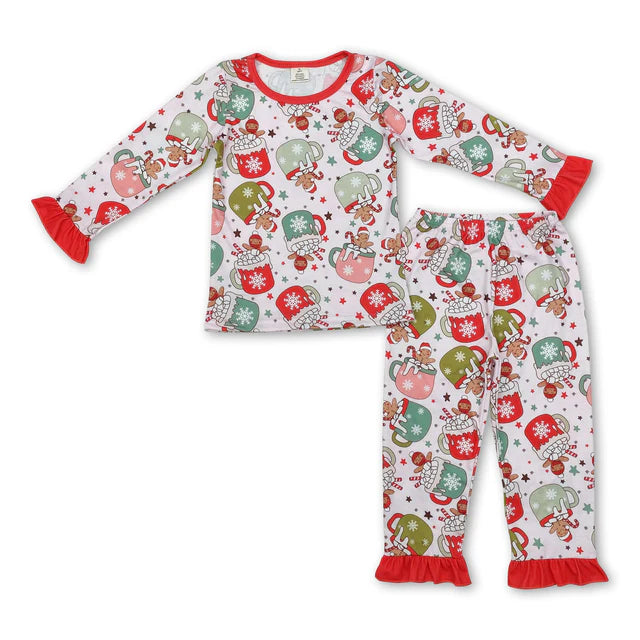 RTS Sibling Baby Girls Christmas Shelf Bamboo Pajamas Clothes Sets