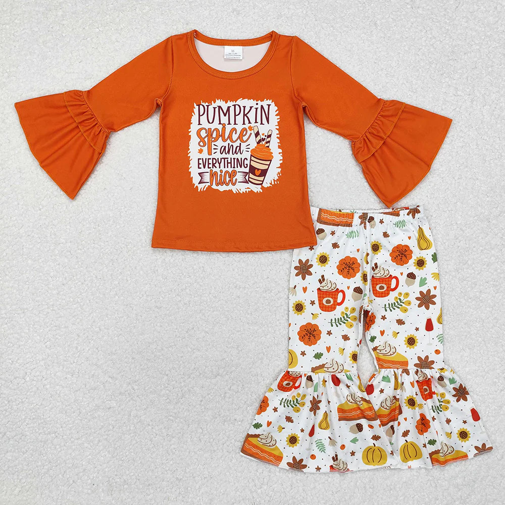 10.3 RTS Sibling Baby Girls Fall Shirt Bell Pants Outfits Sets
