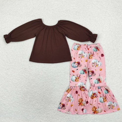 9.17 RTS Sibling Baby Girls Bows Flowers Pumpkins Tunic Leggings Bell Bottom Pant Fall Clothes Sets