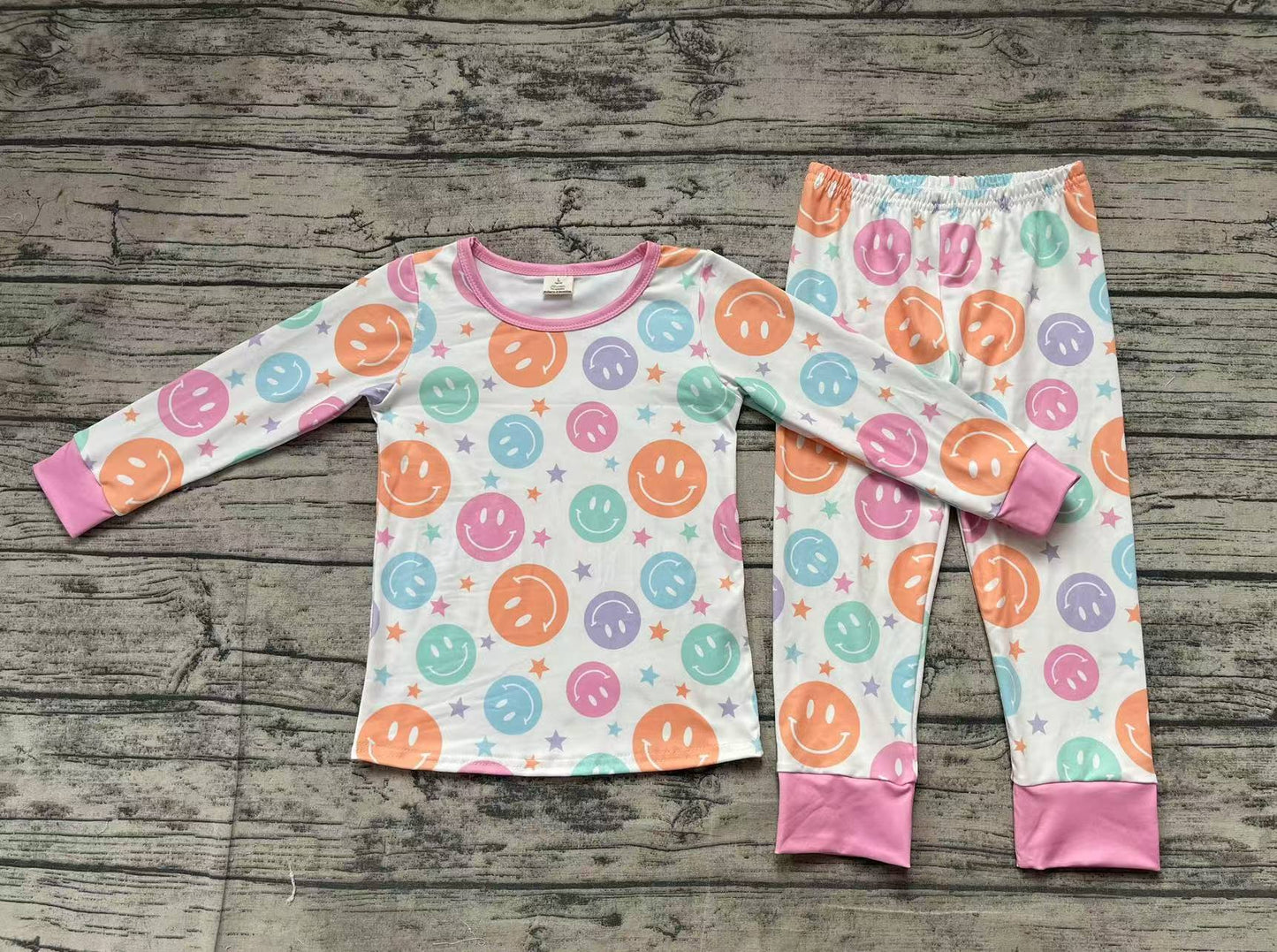 GLP1694 Baby Girls Colorful Smiles Stars Top Pants Pajamas Clothes Sets Preorder