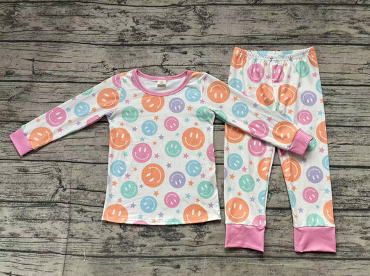 GLP1694 Baby Girls Colorful Smiles Stars Top Pants Pajamas Clothes Sets Preorder