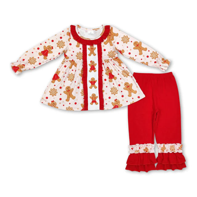 RTS Sibling Baby Girl Christmas Printed Top and Ruffle Pants set