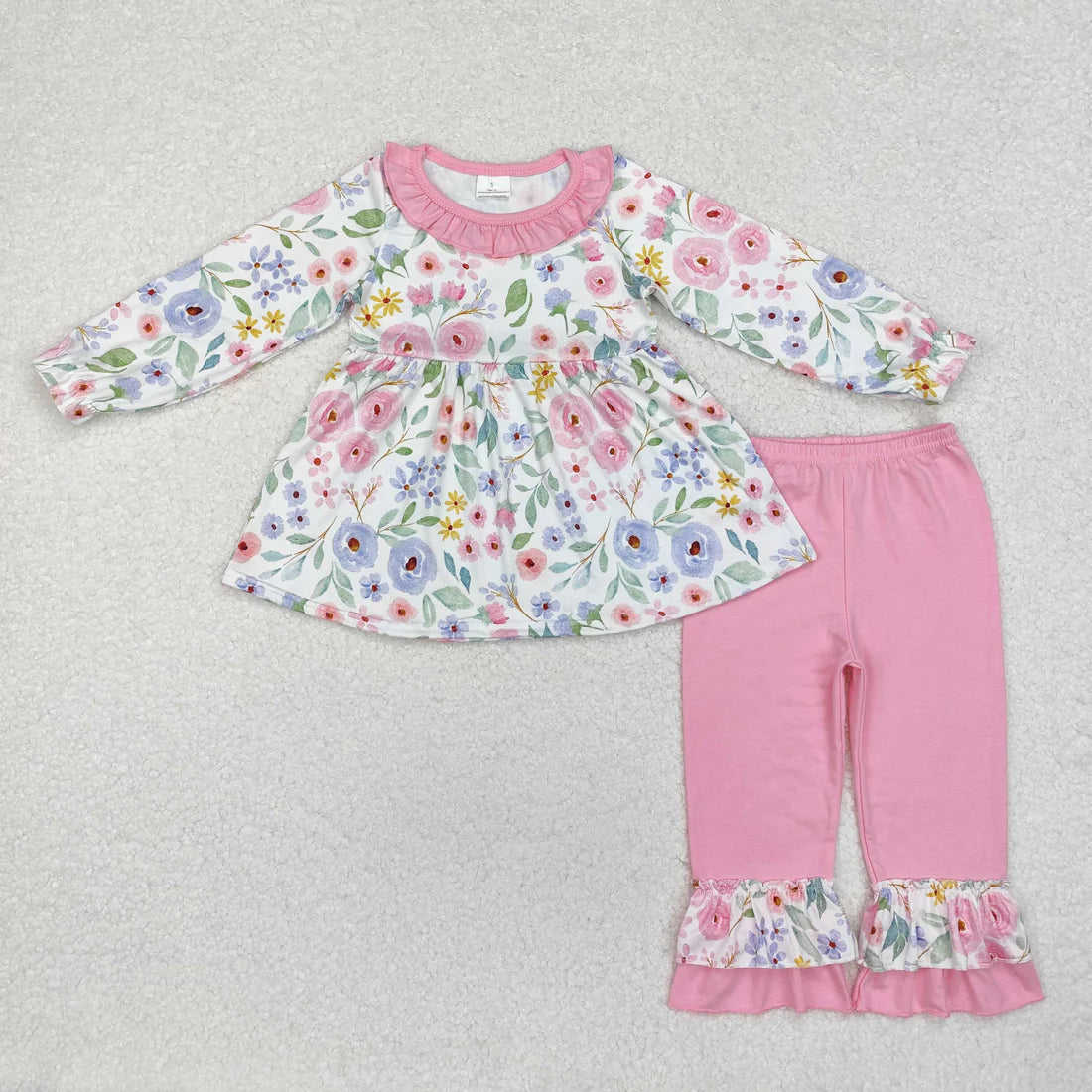 10.2 RTS Sibling Baby Girls Long Sleeves Colorful Floral Bows Plaid Tunic Ruffle Pants Sets