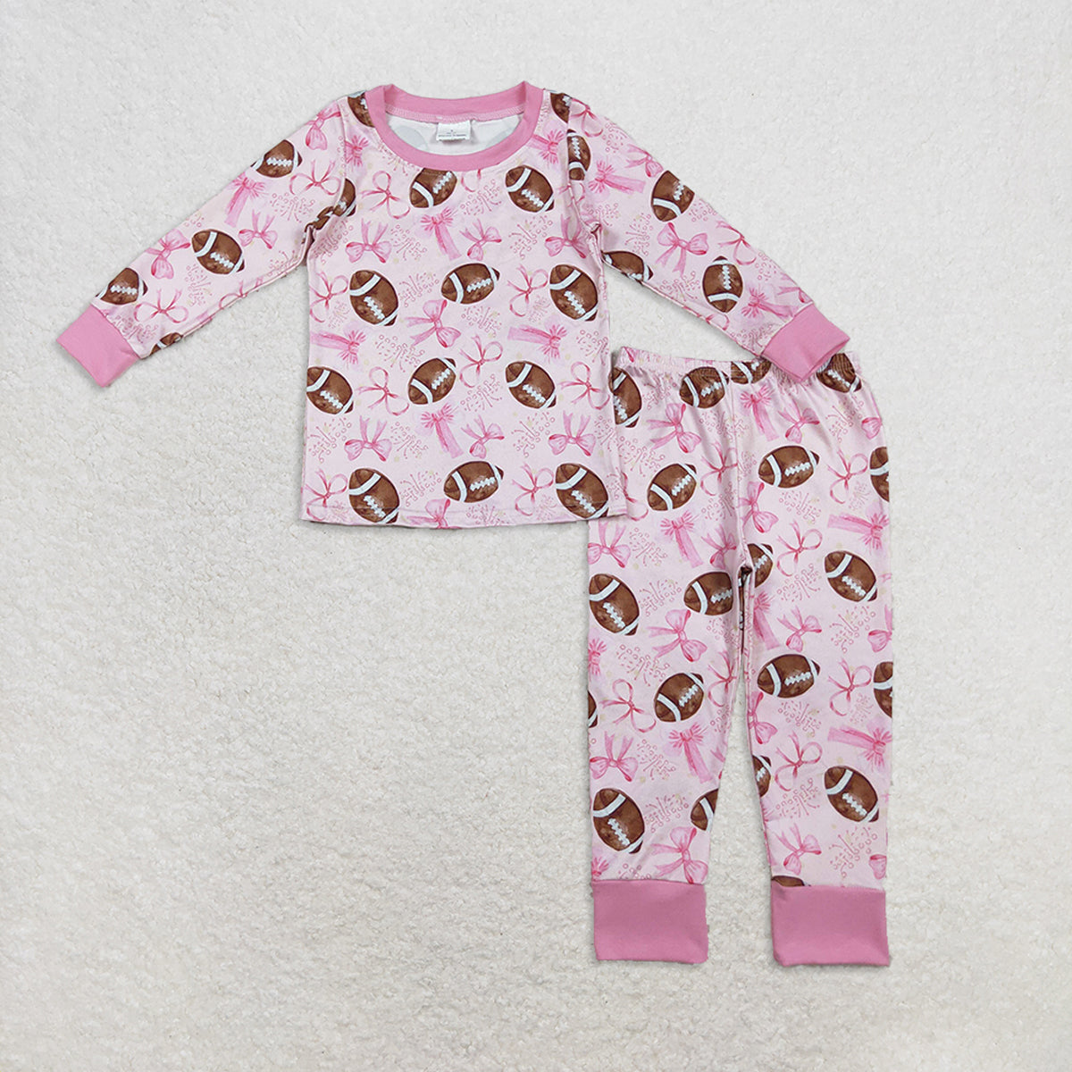 RTS Sibling Baby Girls Winter Outfits Pink bow football baby girls pajamas rompers