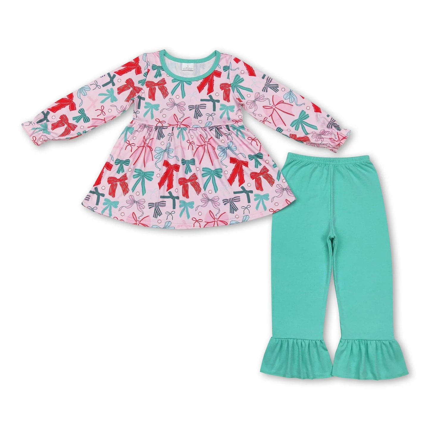 11.25 RTS NO MOQ （In stock）Matching GLP1716 Baby Girls Christmas Pink Bows Tunic Top Pants