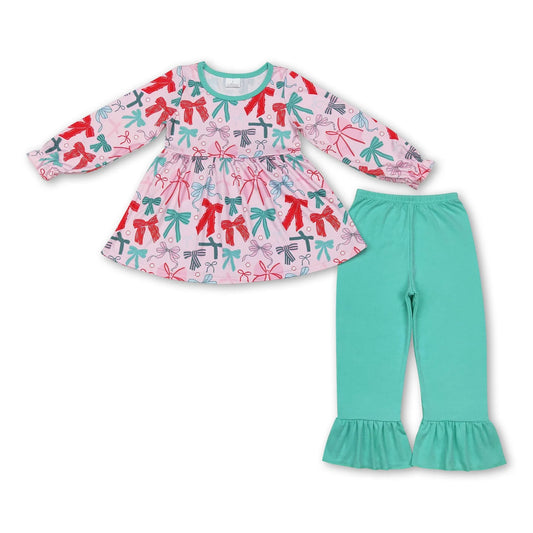 11.25 RTS NO MOQ （In stock）Matching GLP1716 Baby Girls Christmas Pink Bows Tunic Top Pants