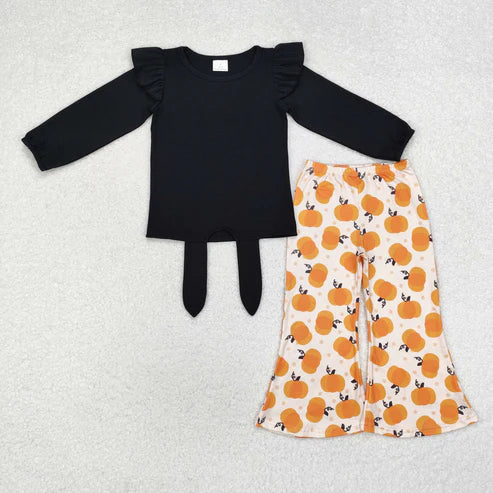 9.17 RTS Sibling Baby Girls Bows Flowers Pumpkins Tunic Leggings Bell Bottom Pant Fall Clothes Set