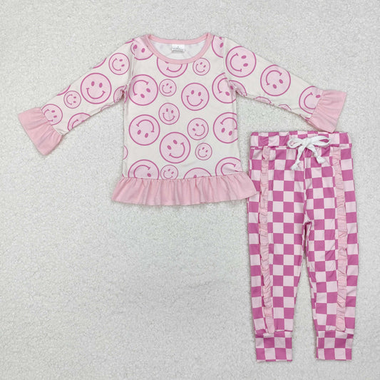 GLP1722 Baby Girls Smile Pink Top Ruffle Pants Outfits Sets