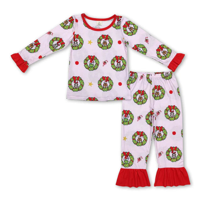 RTS Sibling Baby Girls Christmas Shelf Bamboo Pajamas Clothes Sets