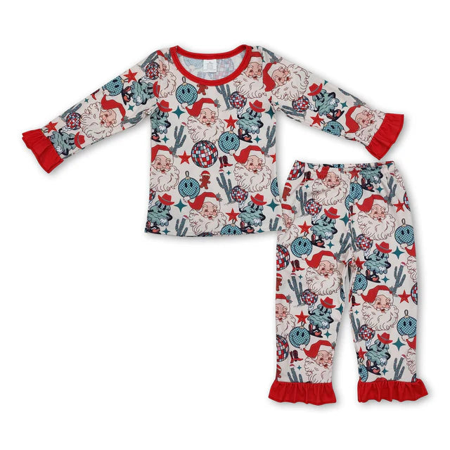 RTS Sibling Baby Girls Christmas Shelf Bamboo Pajamas Clothes Sets