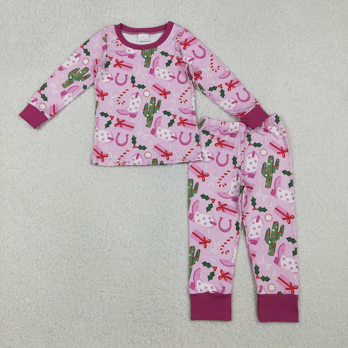 11.3 RTS NO MOQ （In stock）GLP1783 Baby Girls Christmas Western Boots Cactus Pajamas Clothes Sets