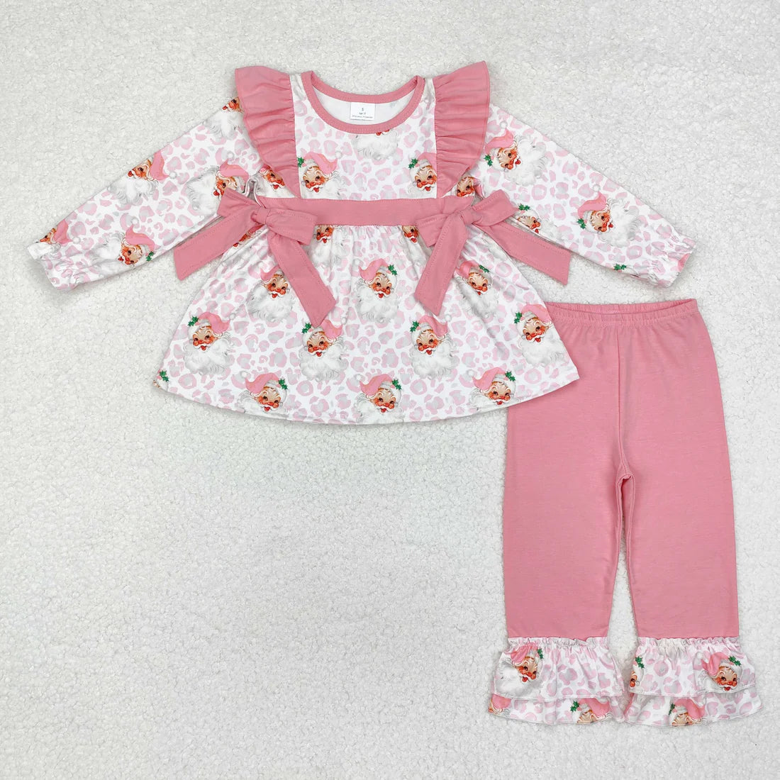 10.2 RTS Sibling Baby Girls Long Sleeves Gingerbread Santa Plaid Tunic Ruffle Pants Christmas Sets