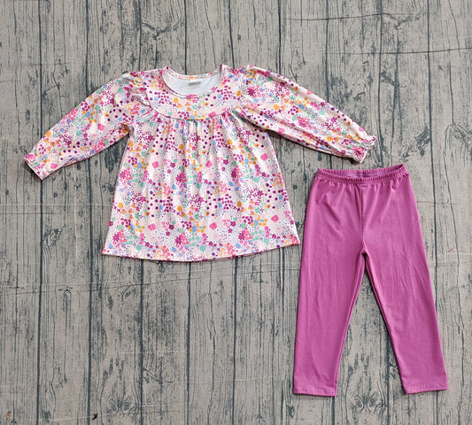 2.5 GLP1817 Sample No Moq Baby Girls Fall Purple Flowers Top Legging Clothes Sets