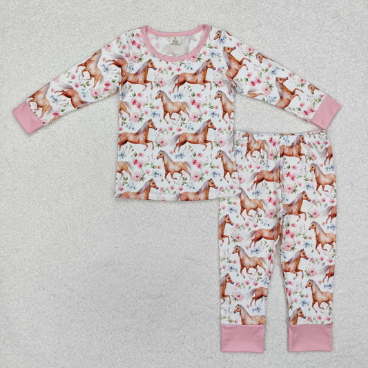 GLP1831 Pink floral horse kids girls pajamas