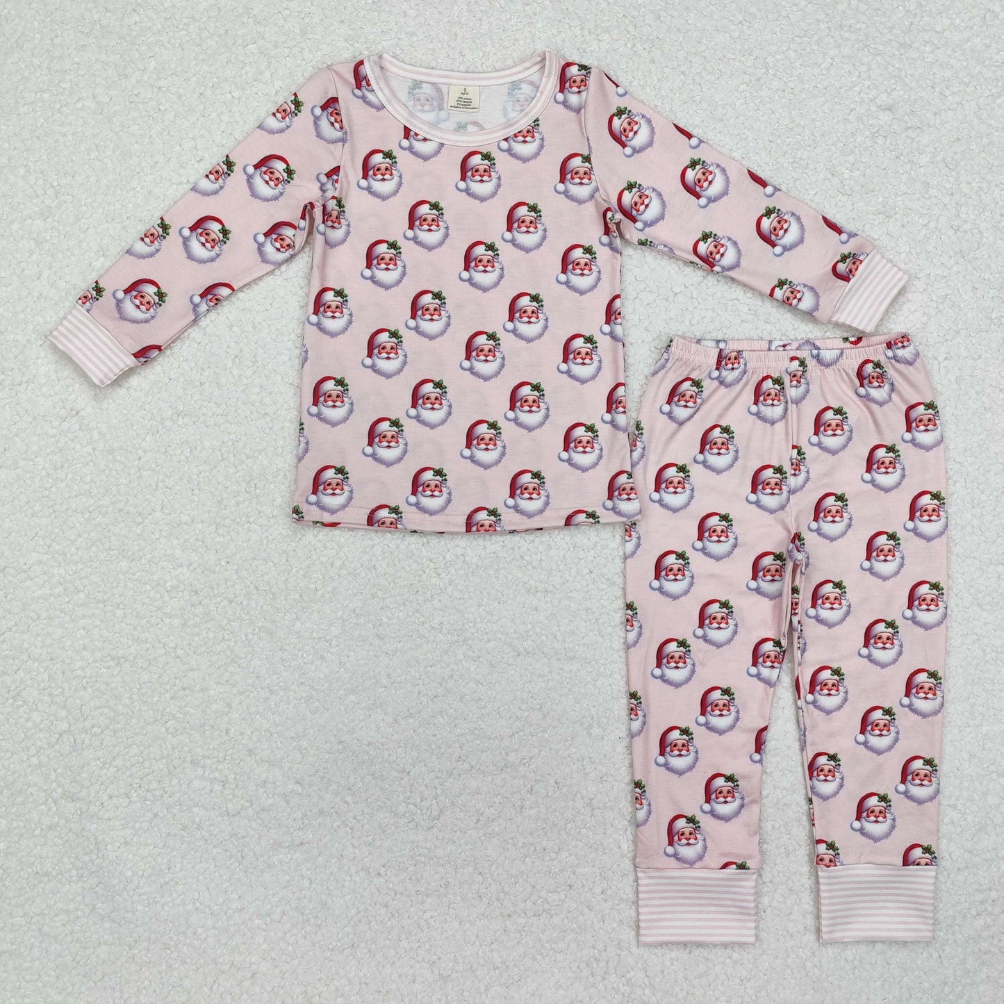RTS GLP1833 Baby Girls Pink Santa Bamboo Pajamas Clothes Sets