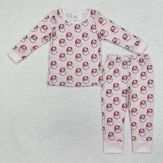 RTS GLP1833 Baby Girls Pink Santa Bamboo Pajamas Clothes Sets