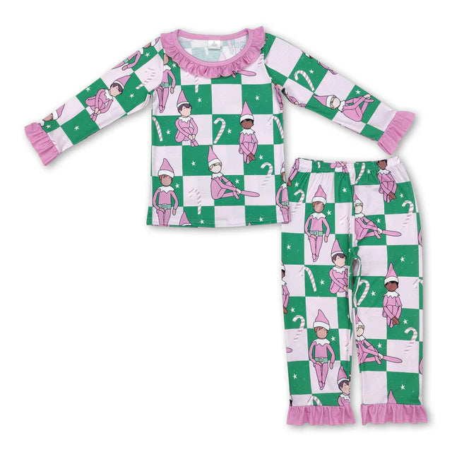 RTS Sibling Baby Girls Christmas Shelf Bamboo Pajamas Clothes Sets