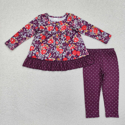 9.17 RTS Sibling Baby Girls Bows Flowers Tunic Leggings Pant Ruffle Sleeves Clothes Sets