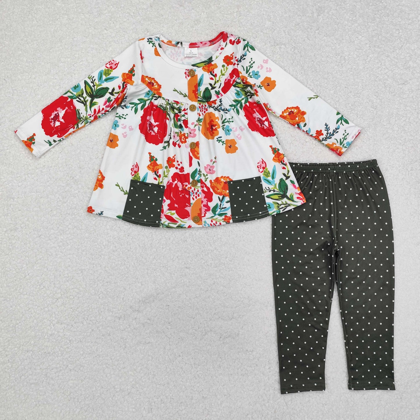 GLP1851 Baby Girls Pink Flowers Pockets Tunic Legging Outfits Sets Preorder