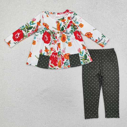 GLP1851 Baby Girls Pink Flowers Pockets Tunic Legging Outfits Sets Preorder
