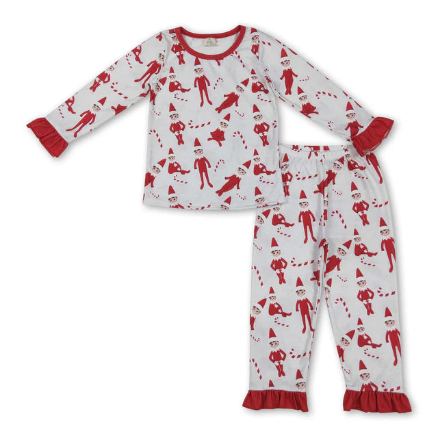 RTS Sibling Baby Girls Christmas Shelf Bamboo Pajamas Clothes Sets
