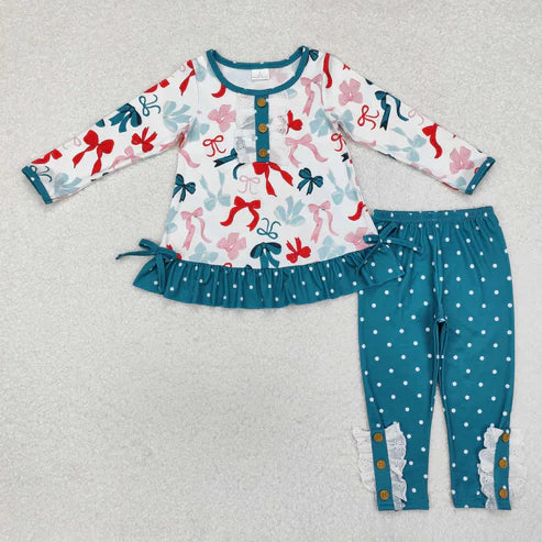 9.17 RTS Sibling Baby Girls Bows Flowers Tunic Leggings Pant Long Ruffle Sleeves Clothes Sets
