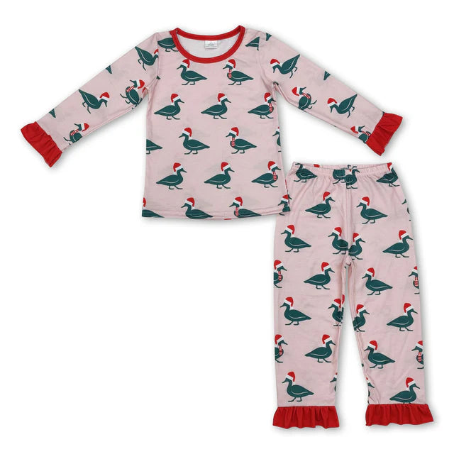 RTS Sibling Baby Girls Christmas Shelf Bamboo Pajamas Clothes Sets