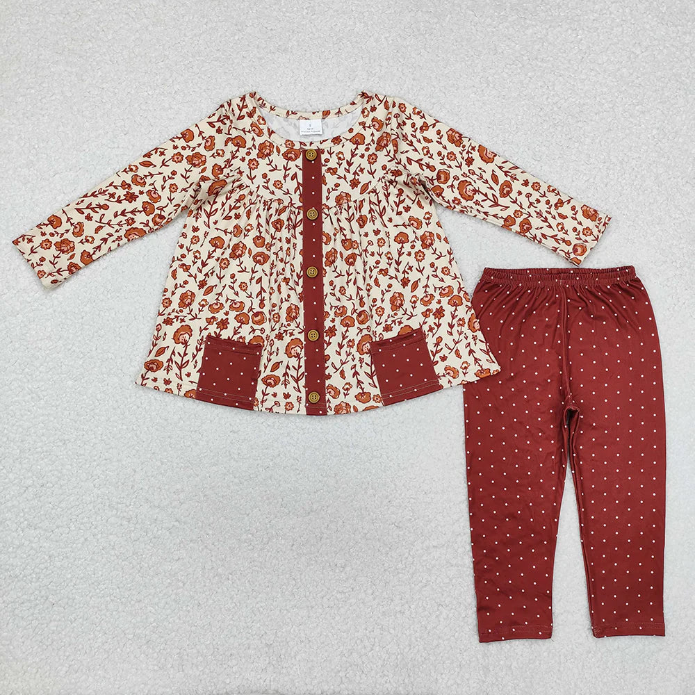 10.3 RTS Sibling Baby Girls Fall Floral Pocket Tunic Legging Pants Clothing Sets