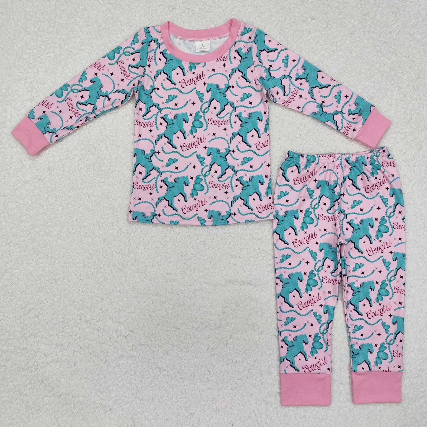 GLP1911 Pink long sleeves cowgirl rodeo kids girls western pajamas